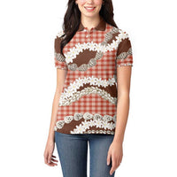 Red Hawaii Tiare and Shell Lei Women Polo Shirt Hawaiian Palaka Luxury Vibes LT14 - Polynesian Pride