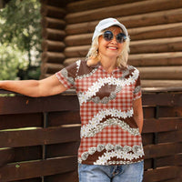 Red Hawaii Tiare and Shell Lei Women Polo Shirt Hawaiian Palaka Luxury Vibes LT14 - Polynesian Pride