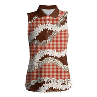 Red Hawaii Tiare and Shell Lei Women Sleeveless Polo Shirt Hawaiian Palaka Luxury Vibes - Polynesian Pride