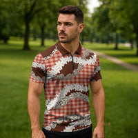 Red Hawaii Tiare and Shell Lei Zipper Polo Shirt Hawaiian Palaka Luxury Vibes - Polynesian Pride