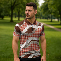 Red Hawaii Tiare and Shell Lei Zipper Polo Shirt Hawaiian Palaka Luxury Vibes - Polynesian Pride
