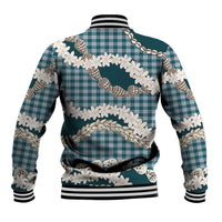 Dark Cyan Hawaii Tiare and Shell Lei Baseball Jacket Hawaiian Palaka Luxury Vibes - Polynesian Pride