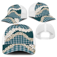 Dark Cyan Hawaii Tiare and Shell Lei Baseball Net Cap Hawaiian Palaka Luxury Vibes - Polynesian Pride