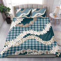 Dark Cyan Hawaii Tiare and Shell Lei Bedding Set Hawaiian Palaka Luxury Vibes - Polynesian Pride