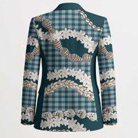 Dark Cyan Hawaii Tiare and Shell Lei Blazer Hawaiian Palaka Luxury Vibes - Polynesian Pride