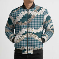 Dark Cyan Hawaii Tiare and Shell Lei Bomber Puffer Jacket Hawaiian Palaka Luxury Vibes - Polynesian Pride