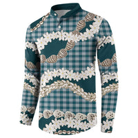 Dark Cyan Hawaii Tiare and Shell Lei Button Sweatshirt Hawaiian Palaka Luxury Vibes - Polynesian Pride