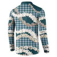 Dark Cyan Hawaii Tiare and Shell Lei Button Sweatshirt Hawaiian Palaka Luxury Vibes - Polynesian Pride