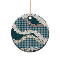 Dark Cyan Hawaii Tiare and Shell Lei Ceramic Ornament Hawaiian Palaka Luxury Vibes - Polynesian Pride