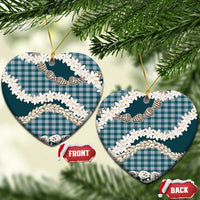 Dark Cyan Hawaii Tiare and Shell Lei Ceramic Ornament Hawaiian Palaka Luxury Vibes - Polynesian Pride