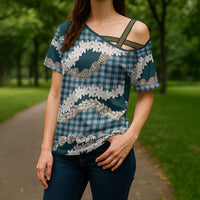 Dark Cyan Hawaii Tiare and Shell Lei Cross Shoulder Shirt Hawaiian Palaka Luxury Vibes - Polynesian Pride