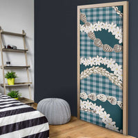 Dark Cyan Hawaii Tiare and Shell Lei Door Cover Hawaiian Palaka Luxury Vibes - Polynesian Pride