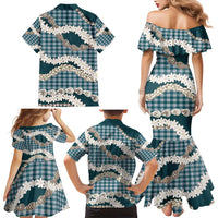 Dark Cyan Hawaii Tiare and Shell Lei Family Matching Mermaid Dress and Hawaiian Shirt Hawaiian Palaka Luxury Vibes LT14 - Polynesian Pride