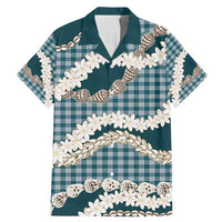 Dark Cyan Hawaii Tiare and Shell Lei Family Matching Mermaid Dress and Hawaiian Shirt Hawaiian Palaka Luxury Vibes LT14 Dad's Shirt - Short Sleeve Dark Cyan - Polynesian Pride