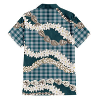 Dark Cyan Hawaii Tiare and Shell Lei Family Matching Off The Shoulder Long Sleeve Dress and Hawaiian Shirt Hawaiian Palaka Luxury Vibes LT14 - Polynesian Pride