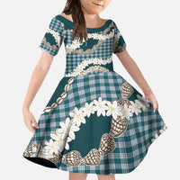 Dark Cyan Hawaii Tiare and Shell Lei Family Matching Off Shoulder Maxi Dress and Hawaiian Shirt Hawaiian Palaka Luxury Vibes - Polynesian Pride