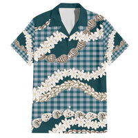 Dark Cyan Hawaii Tiare and Shell Lei Family Matching Off Shoulder Maxi Dress and Hawaiian Shirt Hawaiian Palaka Luxury Vibes LT14 Dad's Shirt - Short Sleeve Dark Cyan - Polynesian Pride
