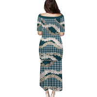 Dark Cyan Hawaii Tiare and Shell Lei Family Matching Puletasi and Hawaiian Shirt Hawaiian Palaka Luxury Vibes - Polynesian Pride