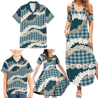 Dark Cyan Hawaii Tiare and Shell Lei Family Matching Summer Maxi Dress and Hawaiian Shirt Hawaiian Palaka Luxury Vibes LT14 - Polynesian Pride