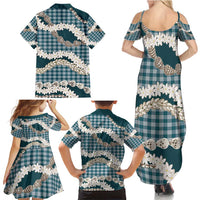 Dark Cyan Hawaii Tiare and Shell Lei Family Matching Summer Maxi Dress and Hawaiian Shirt Hawaiian Palaka Luxury Vibes LT14 - Polynesian Pride