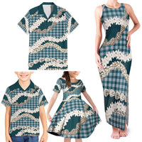 Dark Cyan Hawaii Tiare and Shell Lei Family Matching Tank Maxi Dress and Hawaiian Shirt Hawaiian Palaka Luxury Vibes - Polynesian Pride