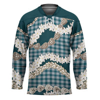 Dark Cyan Hawaii Tiare and Shell Lei Hockey Jersey Hawaiian Palaka Luxury Vibes - Polynesian Pride
