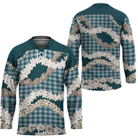 Dark Cyan Hawaii Tiare and Shell Lei Hockey Jersey Hawaiian Palaka Luxury Vibes - Polynesian Pride