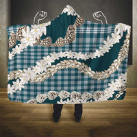 Dark Cyan Hawaii Tiare and Shell Lei Hooded Blanket Hawaiian Palaka Luxury Vibes - Polynesian Pride