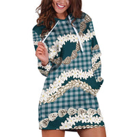 Dark Cyan Hawaii Tiare and Shell Lei Hoodie Dress Hawaiian Palaka Luxury Vibes - Polynesian Pride