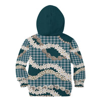 Dark Cyan Hawaii Tiare and Shell Lei Kid Hoodie Hawaiian Palaka Luxury Vibes - Polynesian Pride