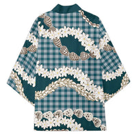 Dark Cyan Hawaii Tiare and Shell Lei Kimono Hawaiian Palaka Luxury Vibes - Polynesian Pride