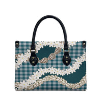 Dark Cyan Hawaii Tiare and Shell Lei Leather Bag Hawaiian Palaka Luxury Vibes - Polynesian Pride