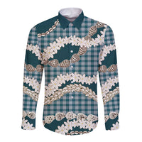 Dark Cyan Hawaii Tiare and Shell Lei Long Sleeve Button Shirt Hawaiian Palaka Luxury Vibes - Polynesian Pride