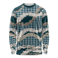 Dark Cyan Hawaii Tiare and Shell Lei Long Sleeve Shirt Hawaiian Palaka Luxury Vibes - Polynesian Pride