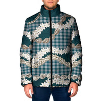 Dark Cyan Hawaii Tiare and Shell Lei Padded Jacket Hawaiian Palaka Luxury Vibes - Polynesian Pride
