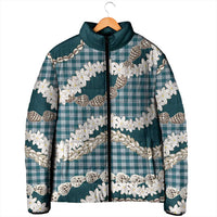 Dark Cyan Hawaii Tiare and Shell Lei Padded Jacket Hawaiian Palaka Luxury Vibes - Polynesian Pride