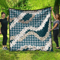 Dark Cyan Hawaii Tiare and Shell Lei Quilt Hawaiian Palaka Luxury Vibes - Polynesian Pride