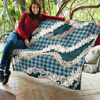 Dark Cyan Hawaii Tiare and Shell Lei Quilt Hawaiian Palaka Luxury Vibes - Polynesian Pride