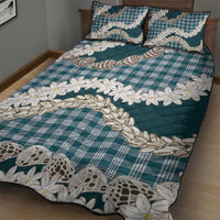 Dark Cyan Hawaii Tiare and Shell Lei Quilt Bed Set Hawaiian Palaka Luxury Vibes - Polynesian Pride