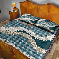 Dark Cyan Hawaii Tiare and Shell Lei Quilt Bed Set Hawaiian Palaka Luxury Vibes - Polynesian Pride