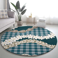 Dark Cyan Hawaii Tiare and Shell Lei Round Carpet Hawaiian Palaka Luxury Vibes - Polynesian Pride