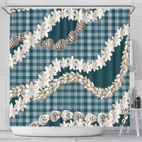 Dark Cyan Hawaii Tiare and Shell Lei Shower Curtain Hawaiian Palaka Luxury Vibes - Polynesian Pride