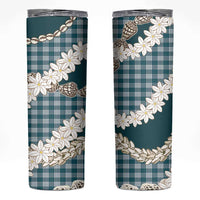 Dark Cyan Hawaii Tiare and Shell Lei Skinny Tumbler Hawaiian Palaka Luxury Vibes - Polynesian Pride