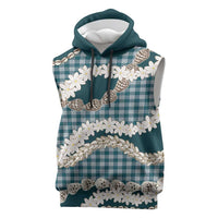 Dark Cyan Hawaii Tiare and Shell Lei Sleeveless Hoodie Hawaiian Palaka Luxury Vibes - Polynesian Pride
