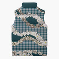 Dark Cyan Hawaii Tiare and Shell Lei Sleeveless Puffer Jacket Hawaiian Palaka Luxury Vibes - Polynesian Pride