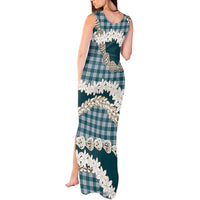 Dark Cyan Hawaii Tiare and Shell Lei Tank Maxi Dress Hawaiian Palaka Luxury Vibes - Polynesian Pride