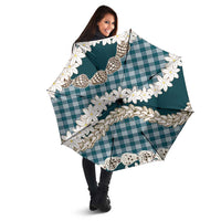 Dark Cyan Hawaii Tiare and Shell Lei Umbrella Hawaiian Palaka Luxury Vibes - Polynesian Pride