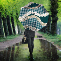 Dark Cyan Hawaii Tiare and Shell Lei Umbrella Hawaiian Palaka Luxury Vibes - Polynesian Pride