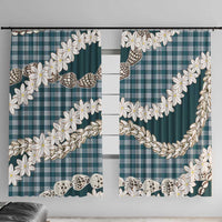 Dark Cyan Hawaii Tiare and Shell Lei Window Curtain Hawaiian Palaka Luxury Vibes - Polynesian Pride