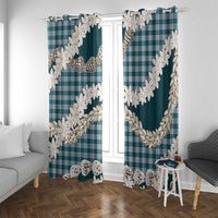 Dark Cyan Hawaii Tiare and Shell Lei Window Curtain Hawaiian Palaka Luxury Vibes - Polynesian Pride